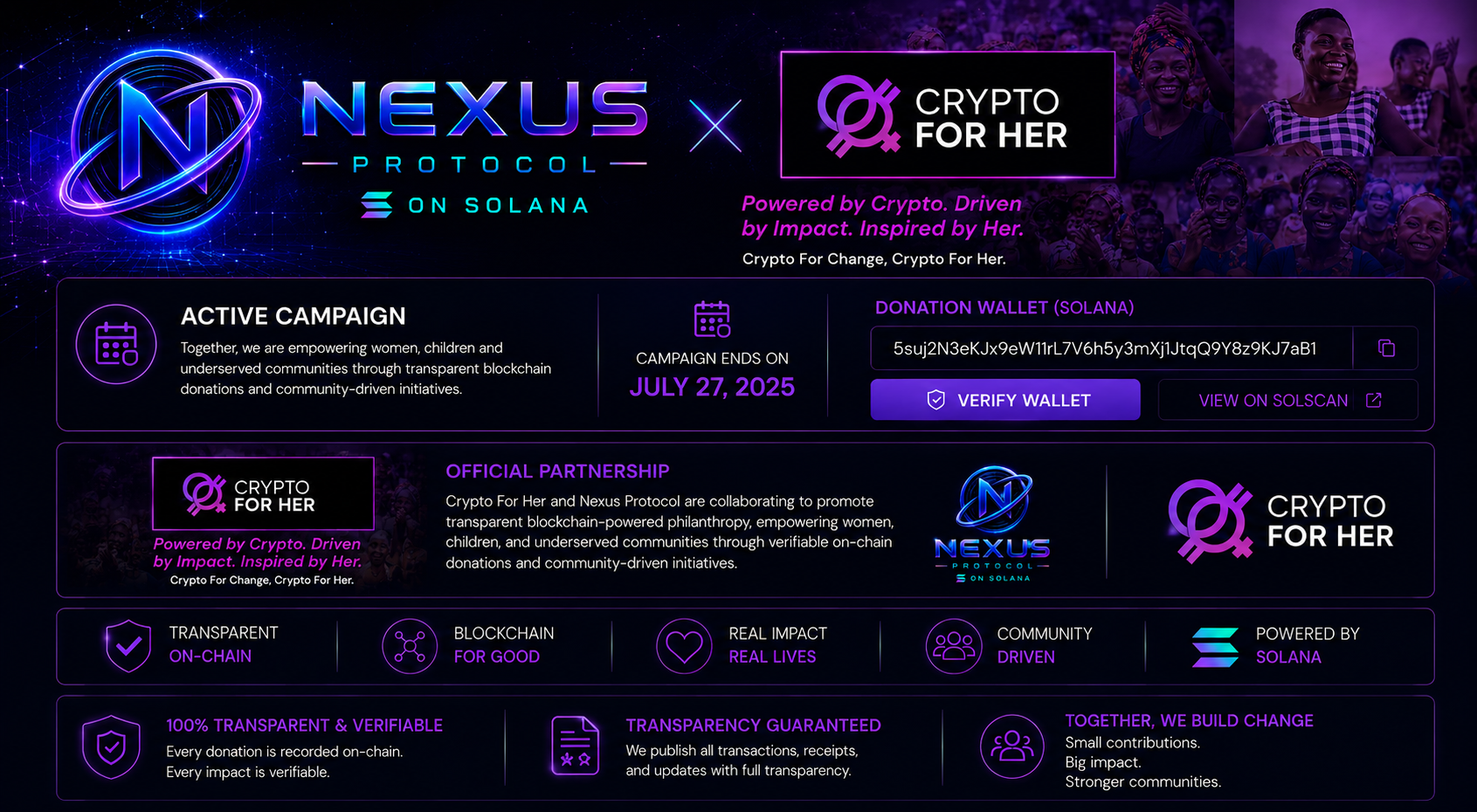 Nexus Protocol × Crypto For Her — Official Partnership Banner